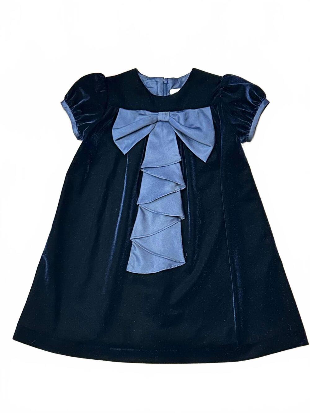 NEW SARAH LOUISE girl's velvet dress with bow in navy